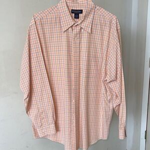 Brooks Brothers Peach and Blue Checkered Shirt XL